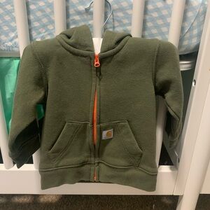 Carhartt Kids Olive Green Fleece Hoodie with Orange Zipper